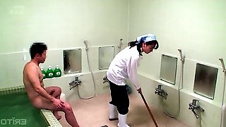 Japanese cleaning lady receives a pretty good doggy style pounding