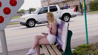 Pale blonde girl Layla Belle enjoys having sex with a stranger